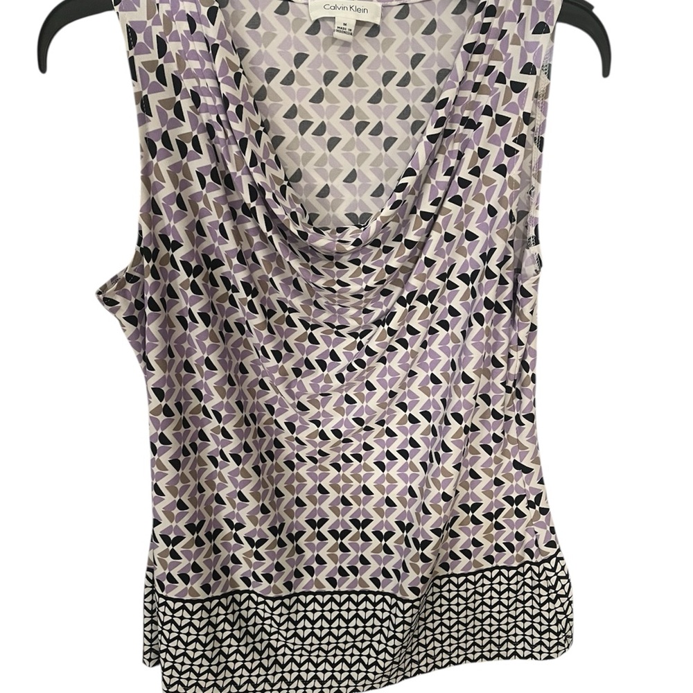 Calvin Klein Black and White Draped Sleeveless Tank Top